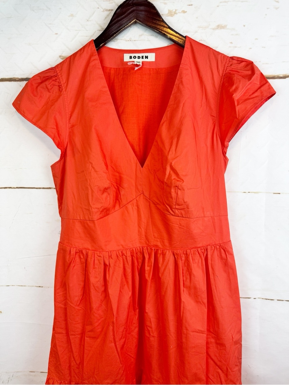 Boden | Orange V-Neck Tiered Dress, 10 - Picture 3 of 9